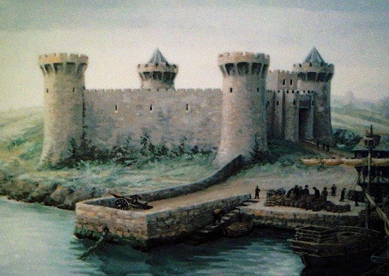 Artists impression of Plymouth Castle. The castle was active when the Duke of Clarence and Earl of Warwick landed at Plymouth in 1470.