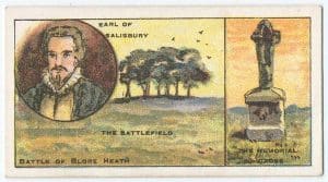 Cigarette Card depicting Audley's Cross at the site of the Battle of Blore Heath.
