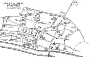 Livery Companies. Location of Halls in Medieval London