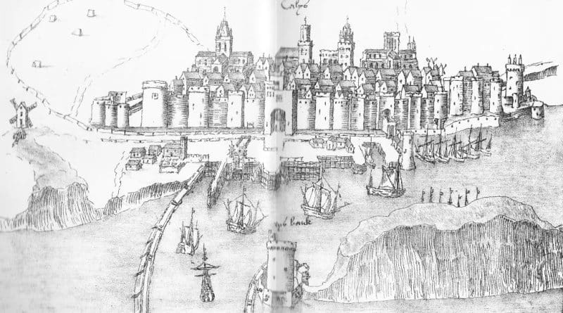 View of Calais from The Chronicle of Calais in the Reigns of Henry VII and Henry VIII.