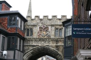 Gateway to the Close at Salisbury Cathedral, with polychromy visible