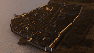 Reconstruction of the town of Southampton, c. 1500 AD. Anne Beauchamp Countess of Warwick disembarked here before moving to Beaulieu