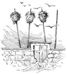 Artists impression of heads set upon spikes on London Bridge. via Wikimedia