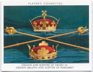 Crown and sceptre of Henry VI; crown (below) and sceptre of Margaret.