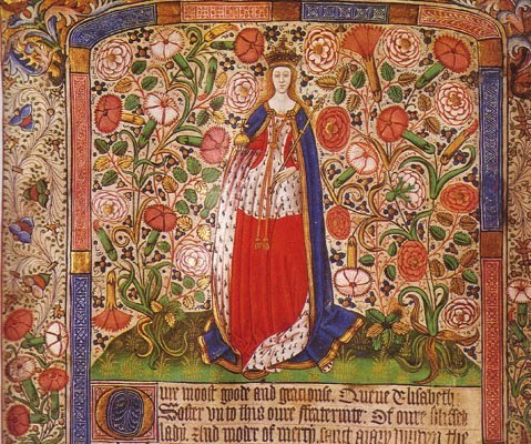 Elizabeth in her coronation robes (Worshipful Company of Skinners’ Fraternity Book)