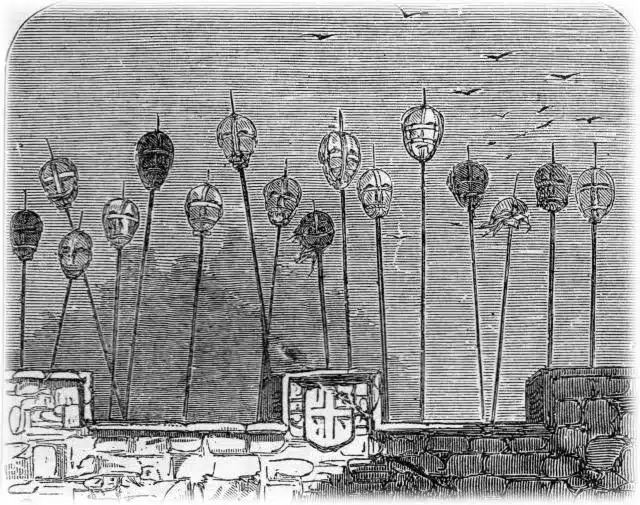 Heads on Spikes sat upon London Bridge