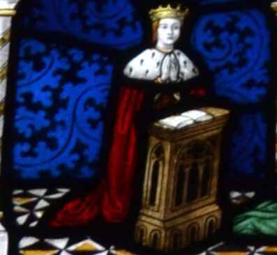 Edward of Middleham depicted in Stained Glass at the church of St Mary and St Akelda in Middleham.